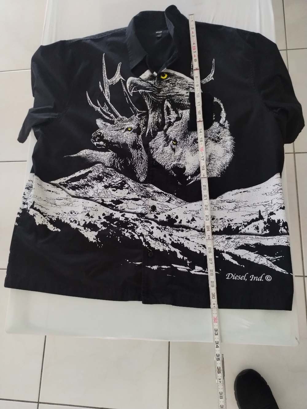 Diesel Button Up Shirt Mens Size XXL “Only The Brave Wolf Mountain” Black Rare - Picture 7 of 10